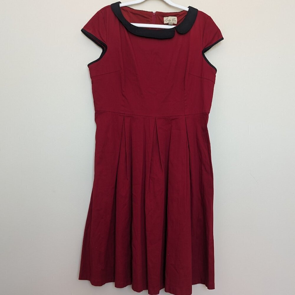 Lindy Bop Red Midi Dress with Black Collar